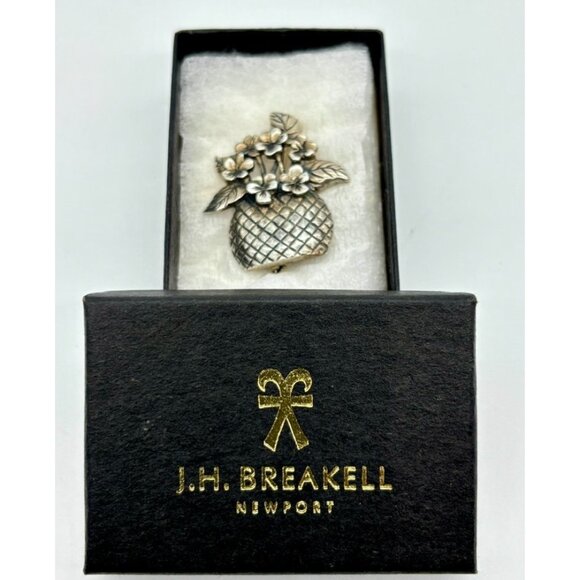 Sterling Silver Basket of Flowers Pin, James.H. Breakell, Newport, R.I., Signed - Picture 10 of 11